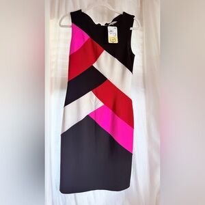 Joseph Ribkoff Pink and Black Chevron Midi Dress